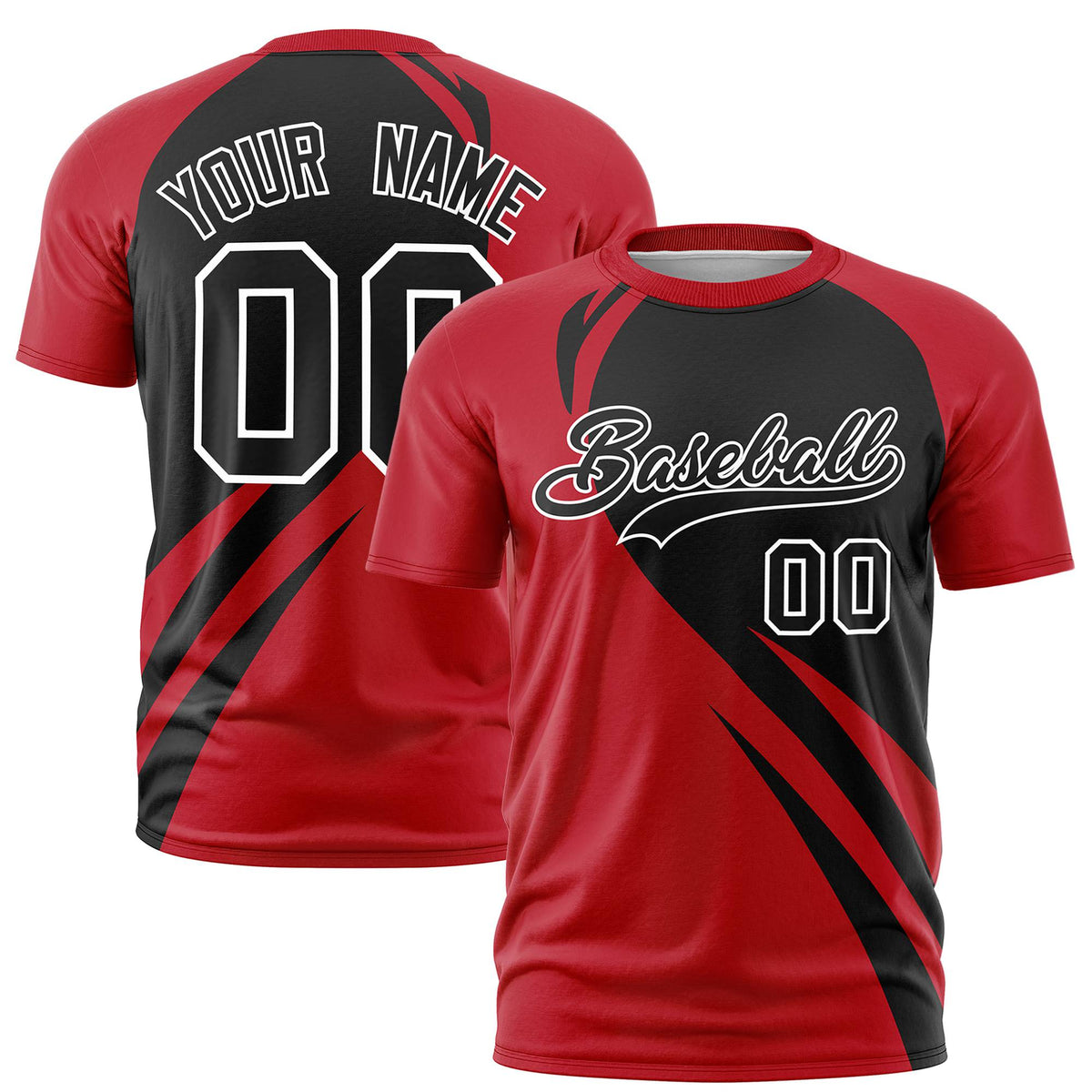 Custom Black Red Personalized Slanting Lump Pattern Performance T-Shirt