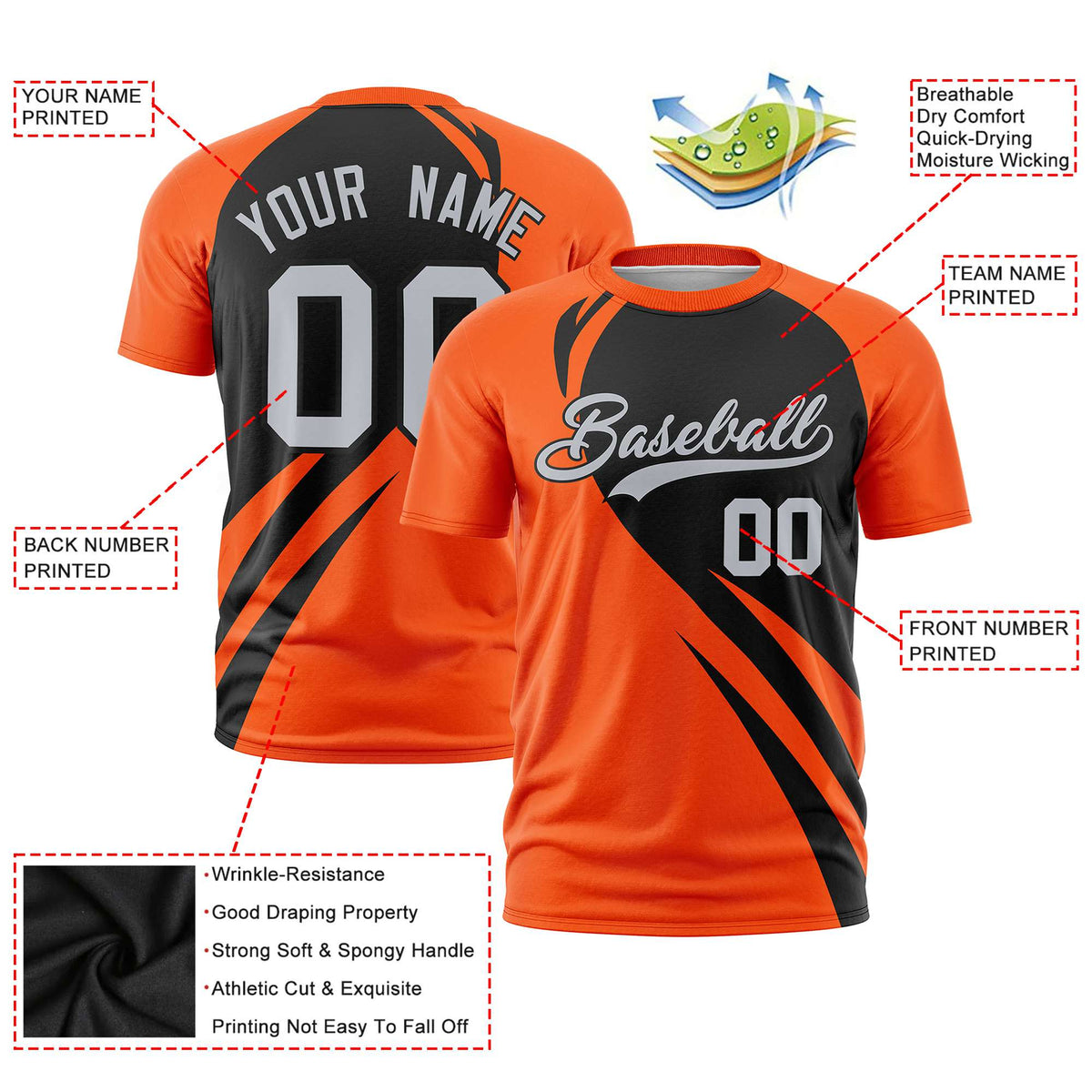 Custom Black Orange Personalized Slanting Lump Pattern Performance T-Shirt