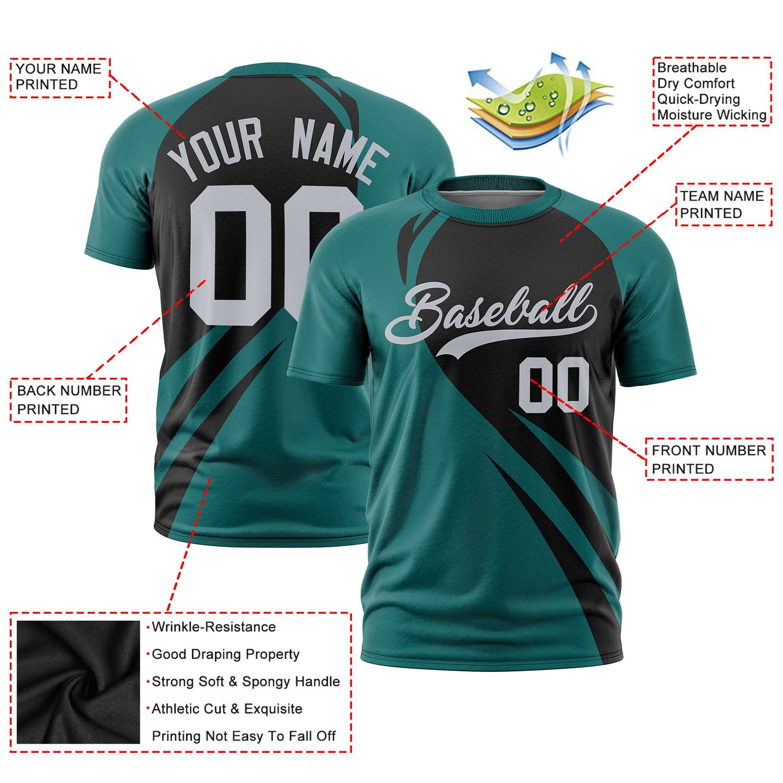 Custom Black Aqua Personalized Slanting Lump Pattern Performance T-Shirt