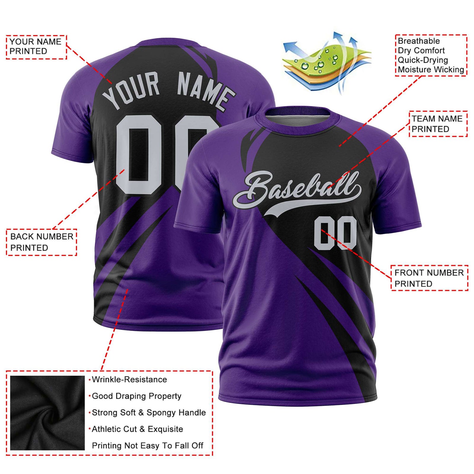 Custom Black Purple Personalized Slanting Lump Pattern Performance T-Shirt