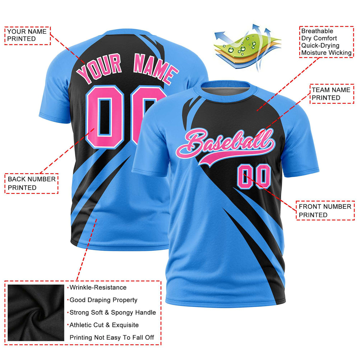 Custom Black-Powder Blue Personalized Slanting Lump Pattern Performance T-Shirt