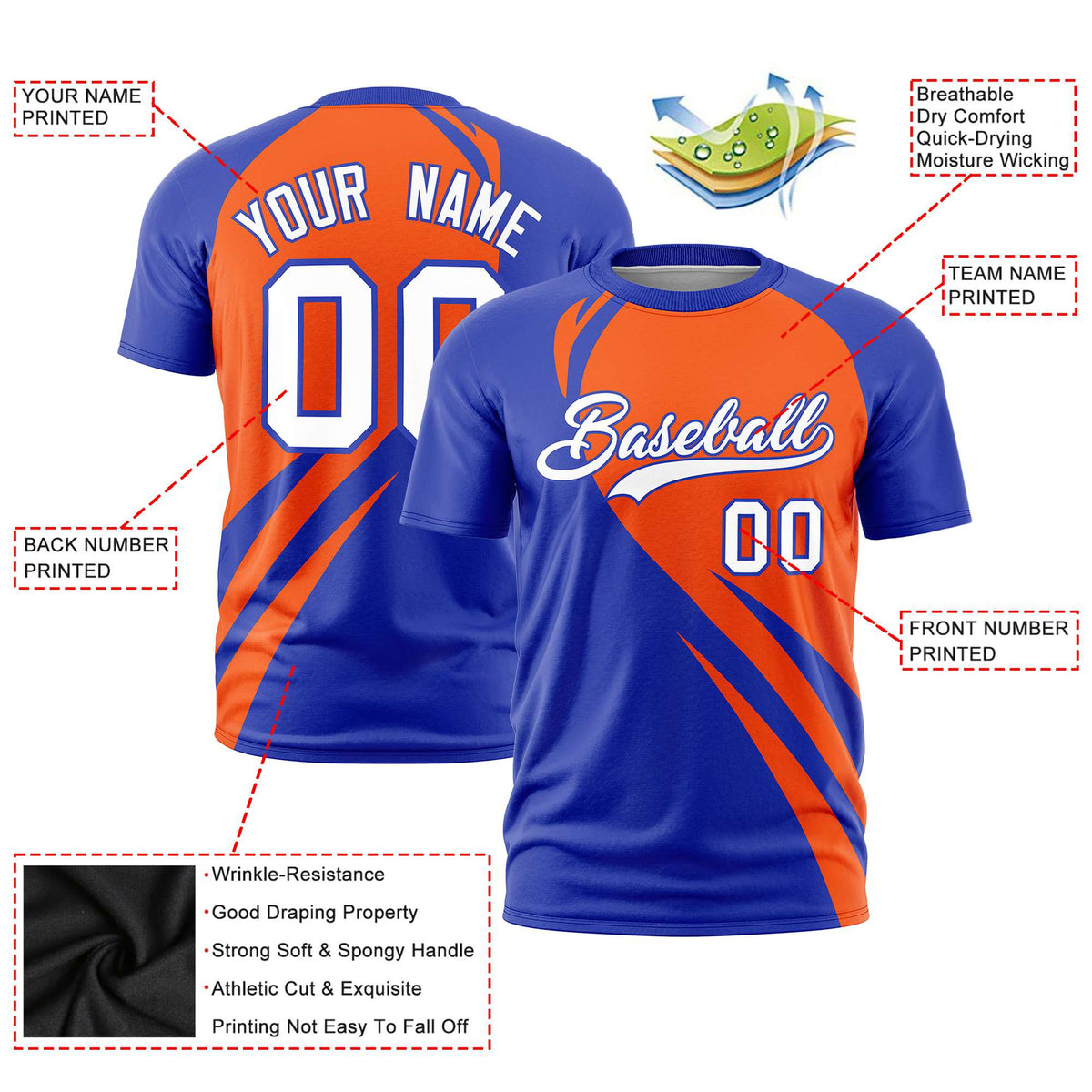Custom Orange-Royal Blue Personalized Slanting Lump Pattern Performance T-Shirt