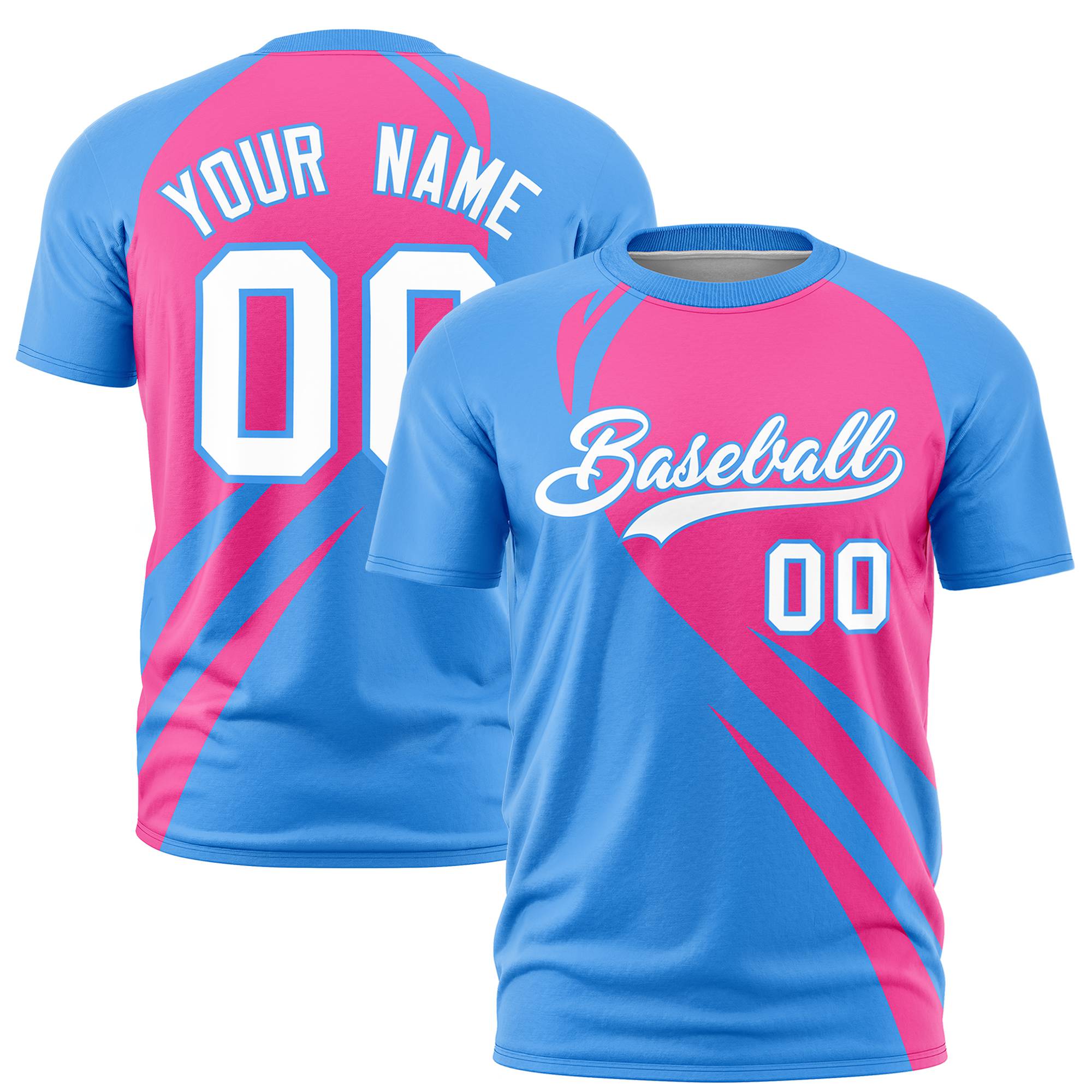 Custom Pink-Powder Blue Personalized Slanting Lump Pattern Performance T-Shirt