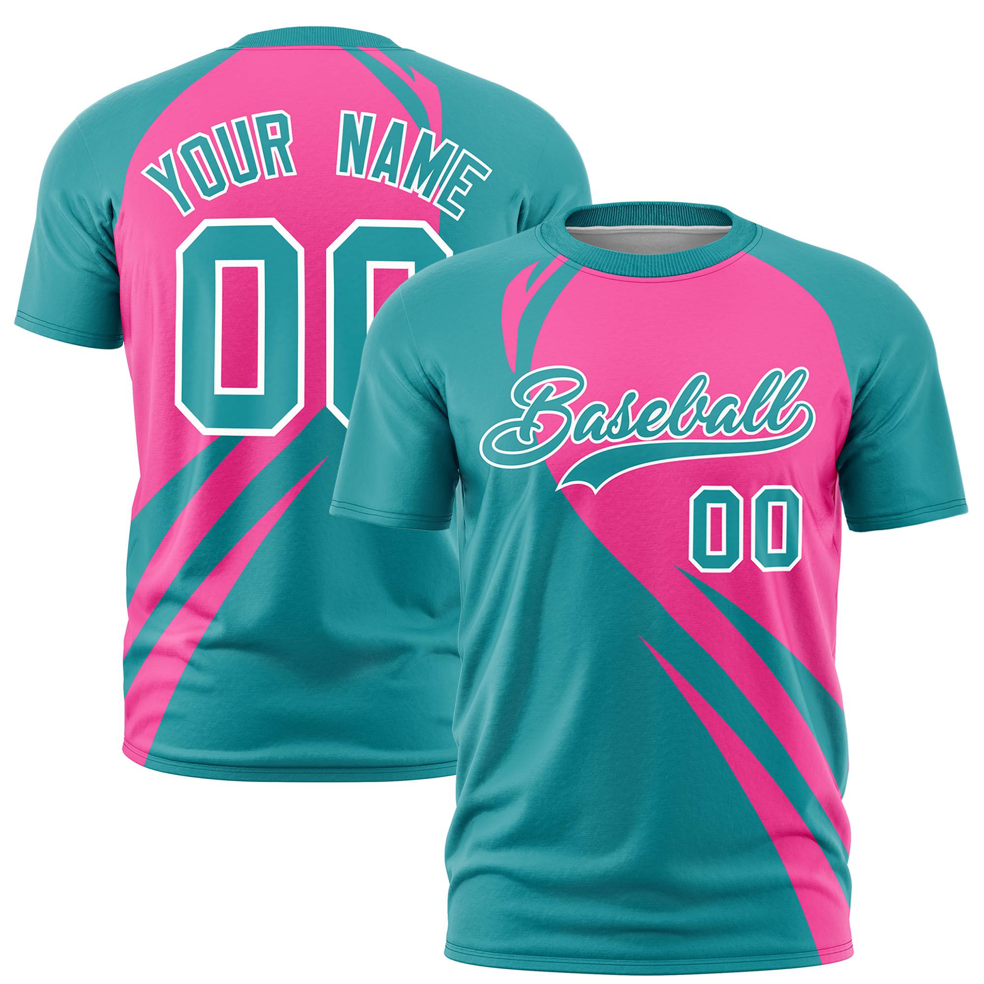 Custom Pink Aqua Personalized Slanting Lump Pattern Performance T-Shirt