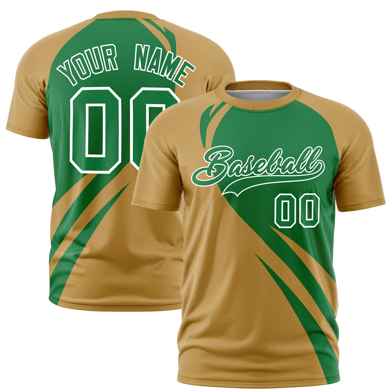 Custom Kelly Green-Gold Personalized Slanting Lump Pattern Performance T-Shirt