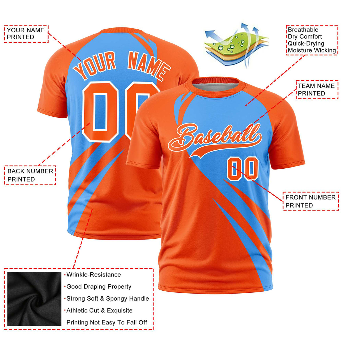 Custom Powder Blue-Orange Personalized Slanting Lump Pattern Performance T-Shirt