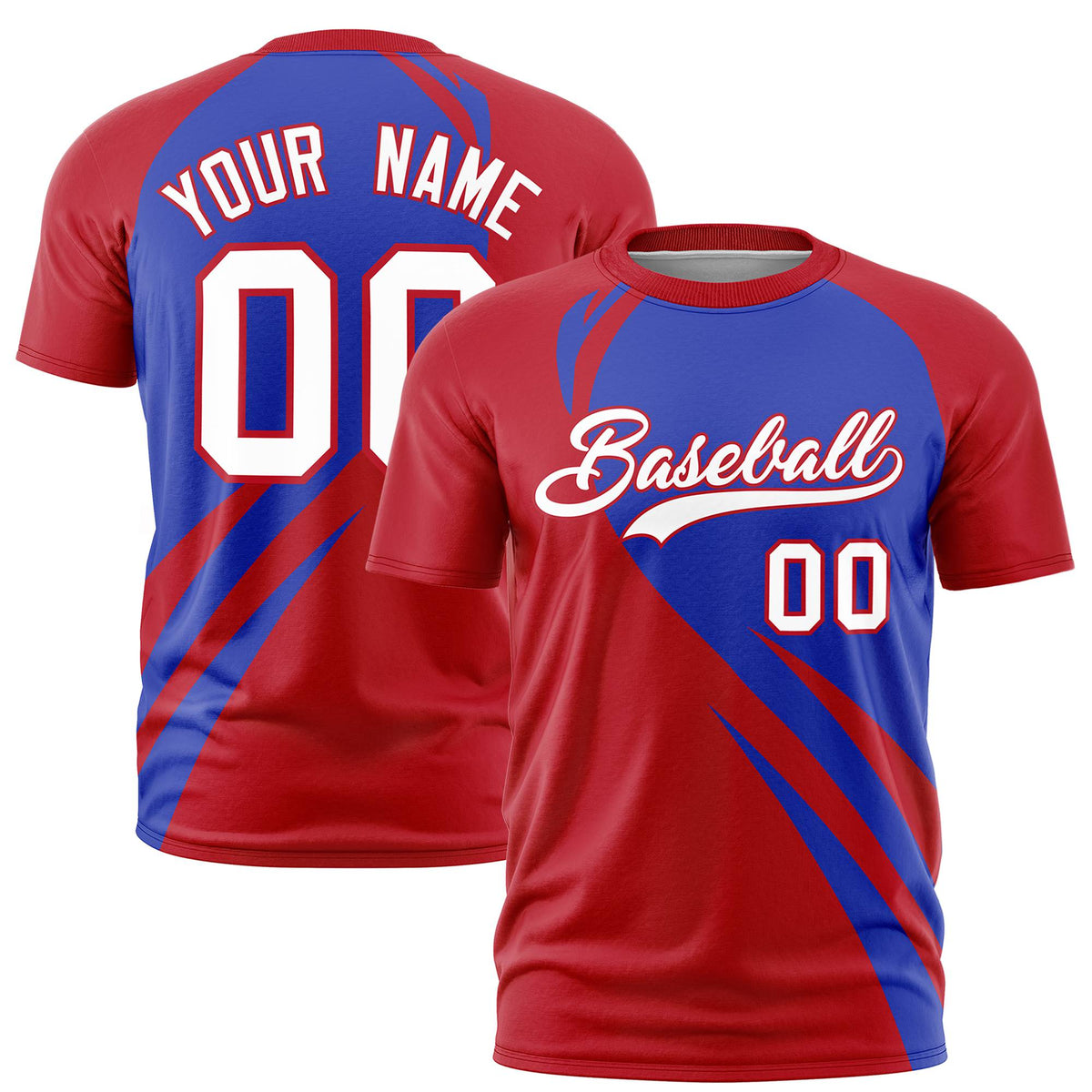 Custom Royal Blue-Red Personalized Slanting Lump Pattern Performance T-Shirt