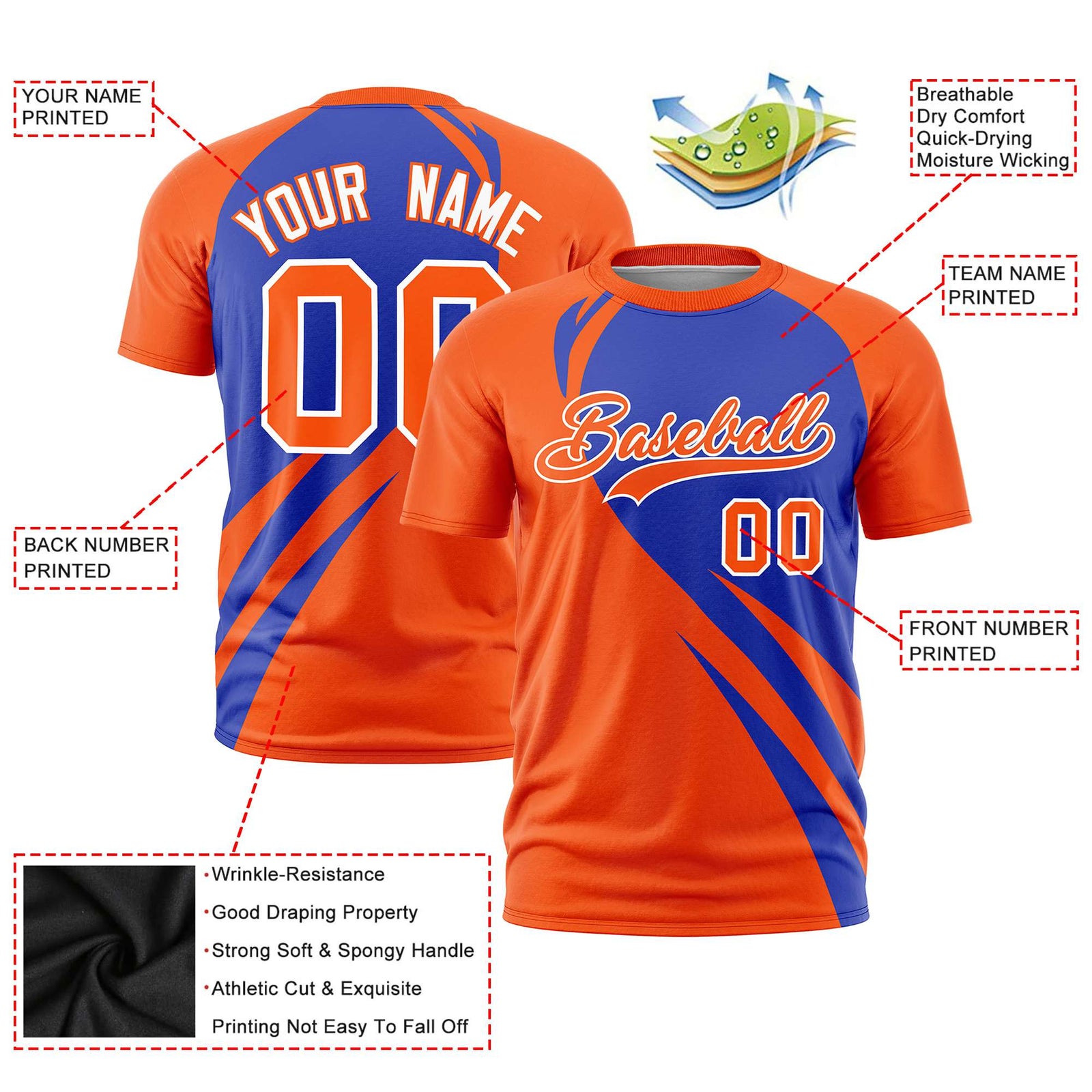 Custom Royal Blue-Orange Personalized Slanting Lump Pattern Performance T-Shirt