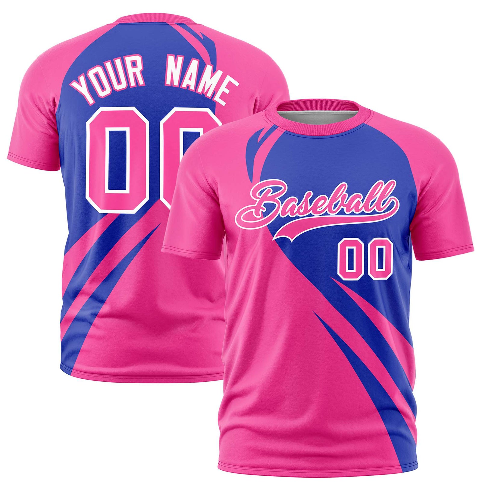Custom Royal Blue-Pink Personalized Slanting Lump Pattern Performance T-Shirt