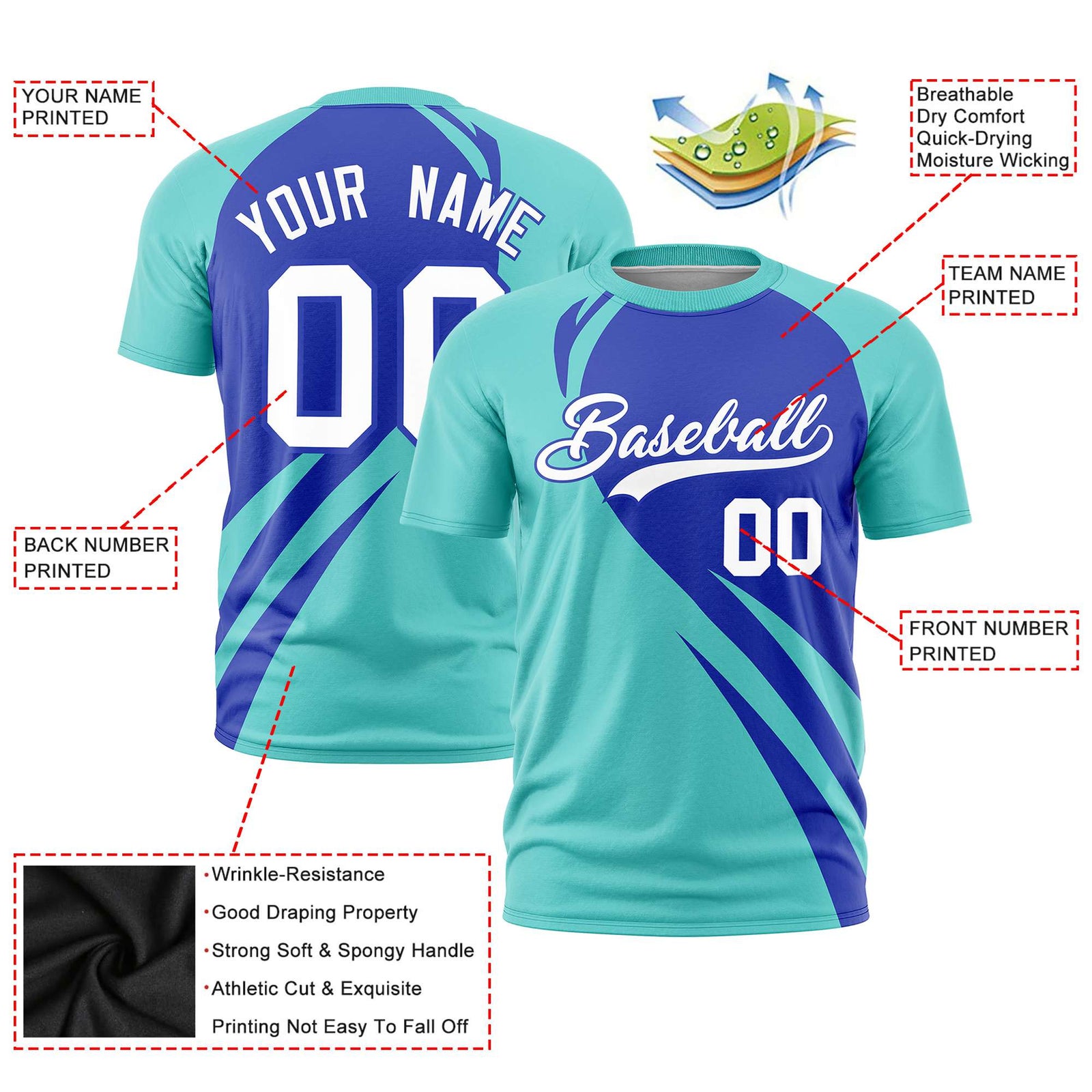 Custom Royal Blue-Bright Green Personalized Slanting Lump Pattern Performance T-Shirt