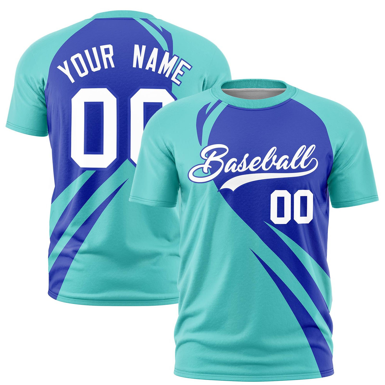 Custom Royal Blue-Bright Green Personalized Slanting Lump Pattern Performance T-Shirt