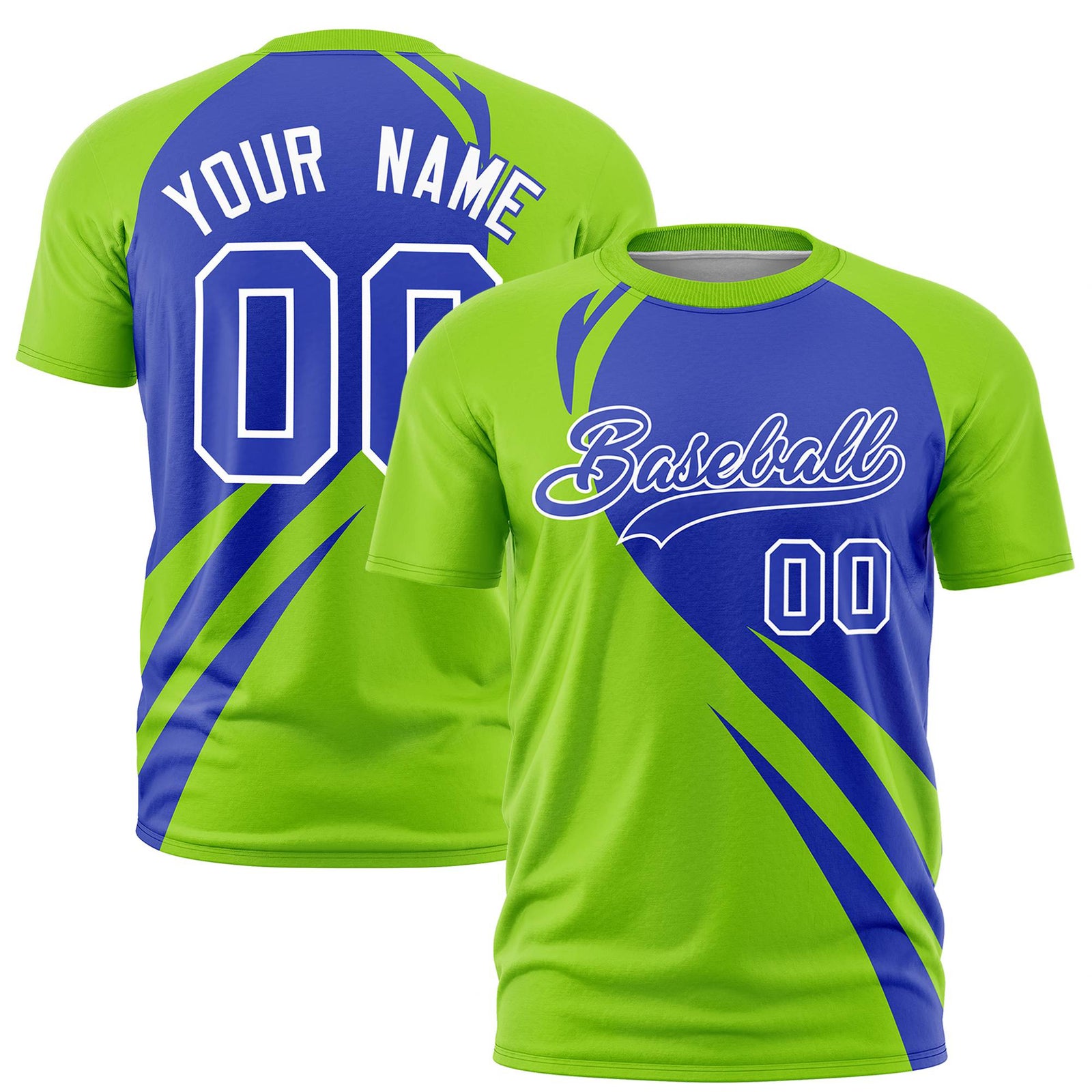 Custom Royal Blue-Neon Green Personalized Slanting Lump Pattern Performance T-Shirt