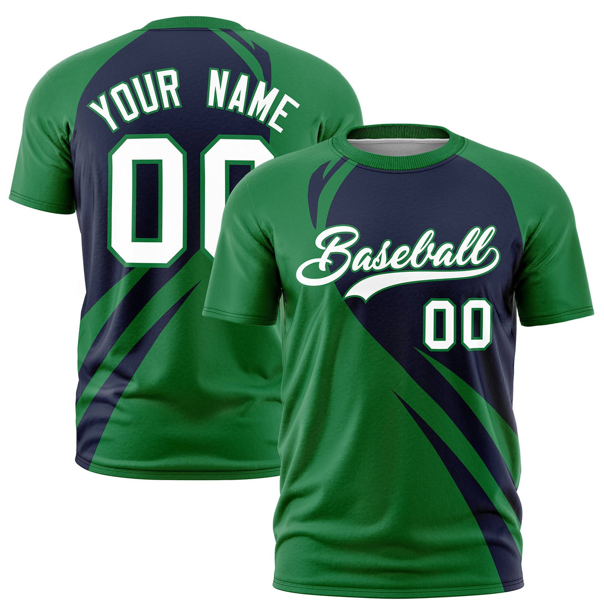 Custom Navy-Kelly Green Personalized Slanting Lump Pattern Performance T-Shirt