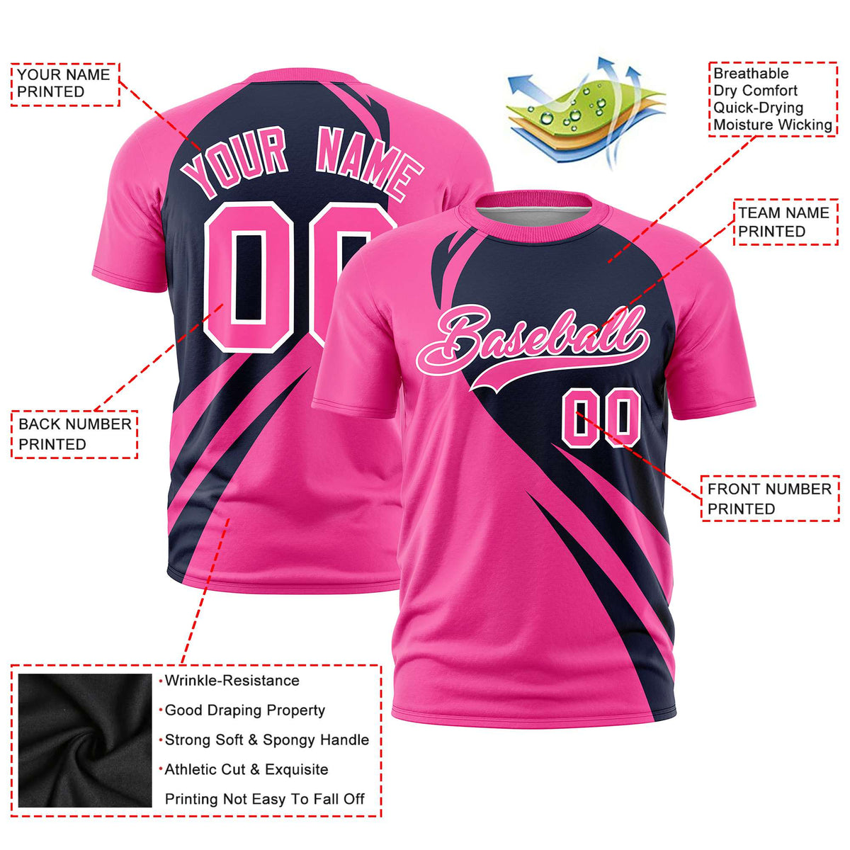 Custom Navy Pink Personalized Slanting Lump Pattern Performance T-Shirt