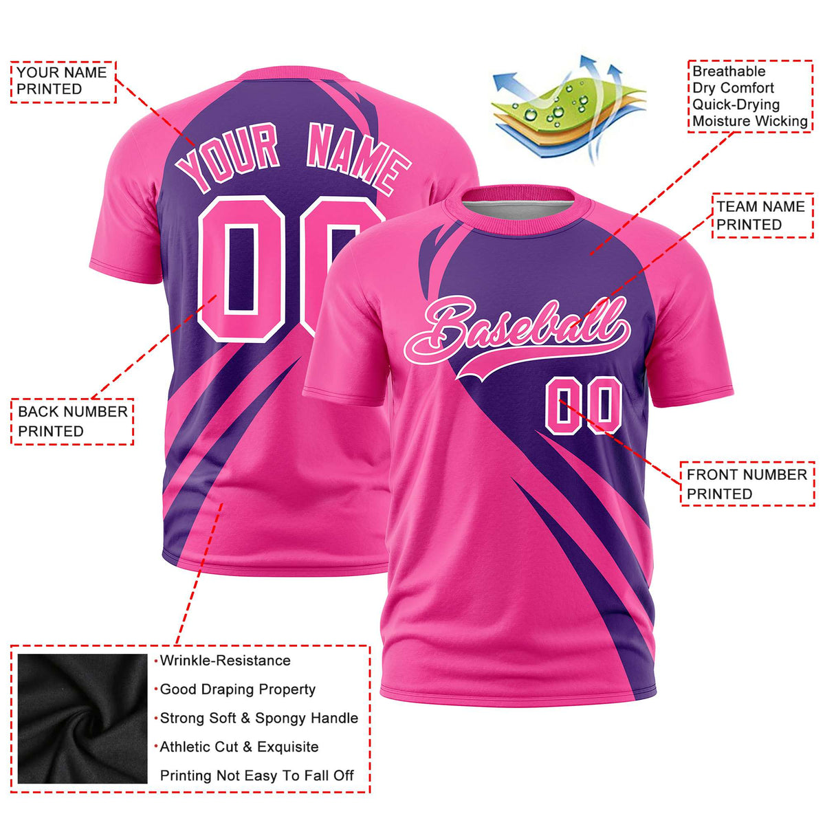 Custom Purple Pink Personalized Slanting Lump Pattern Performance T-Shirt