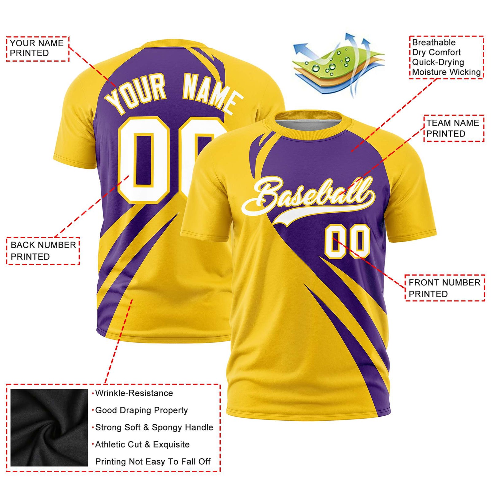 Custom Purple-Gold 01 Personalized Slanting Lump Pattern Performance T-Shirt