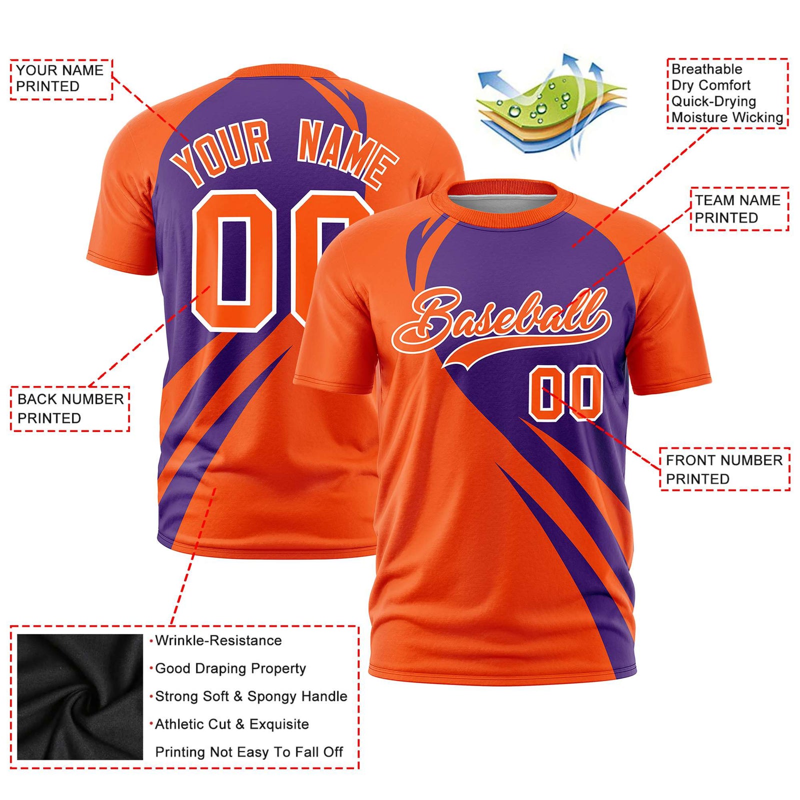 Custom Purple Orange Personalized Slanting Lump Pattern Performance T-Shirt