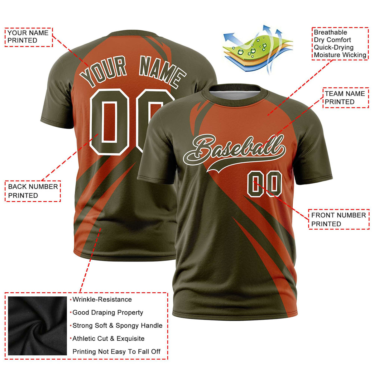 Custom Texas Orange-Olive Personalized Slanting Lump Pattern Performance T-Shirt