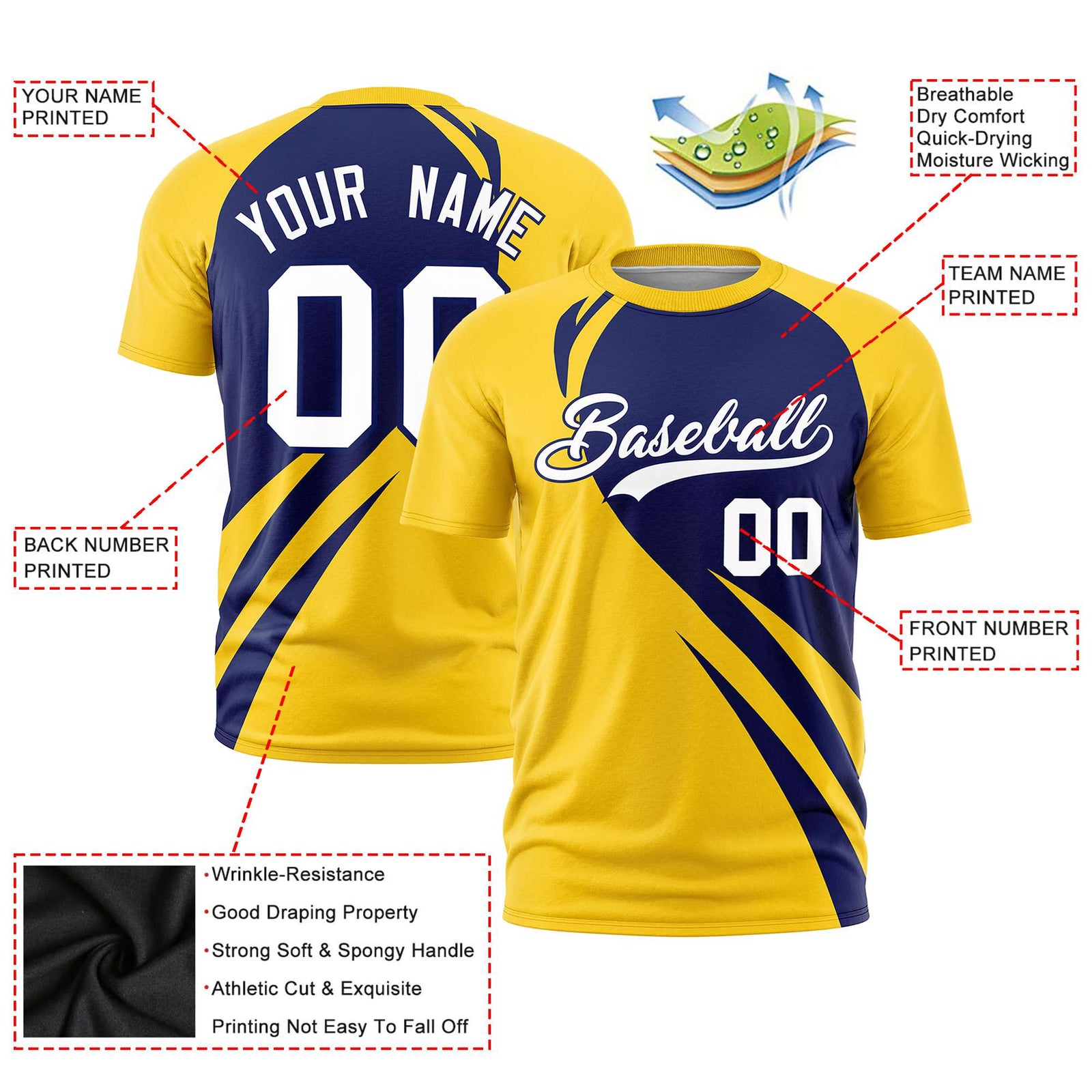 Custom Blue-Gold 01 Personalized Slanting Lump Pattern Performance T-Shirt