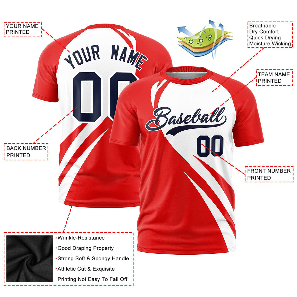 Custom White Red Personalized Slanting Lump Pattern Performance T-Shirt