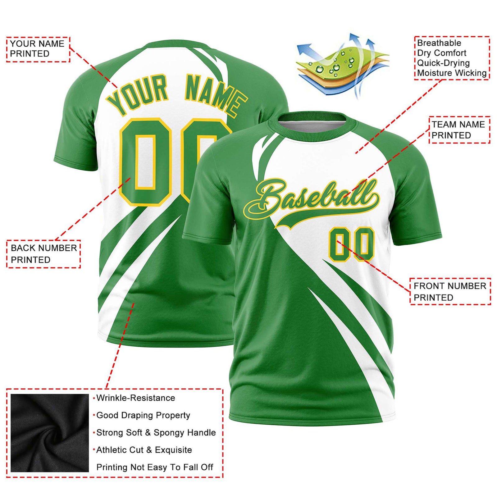 Custom White-Kelly Green Personalized Slanting Lump Pattern Performance T-Shirt
