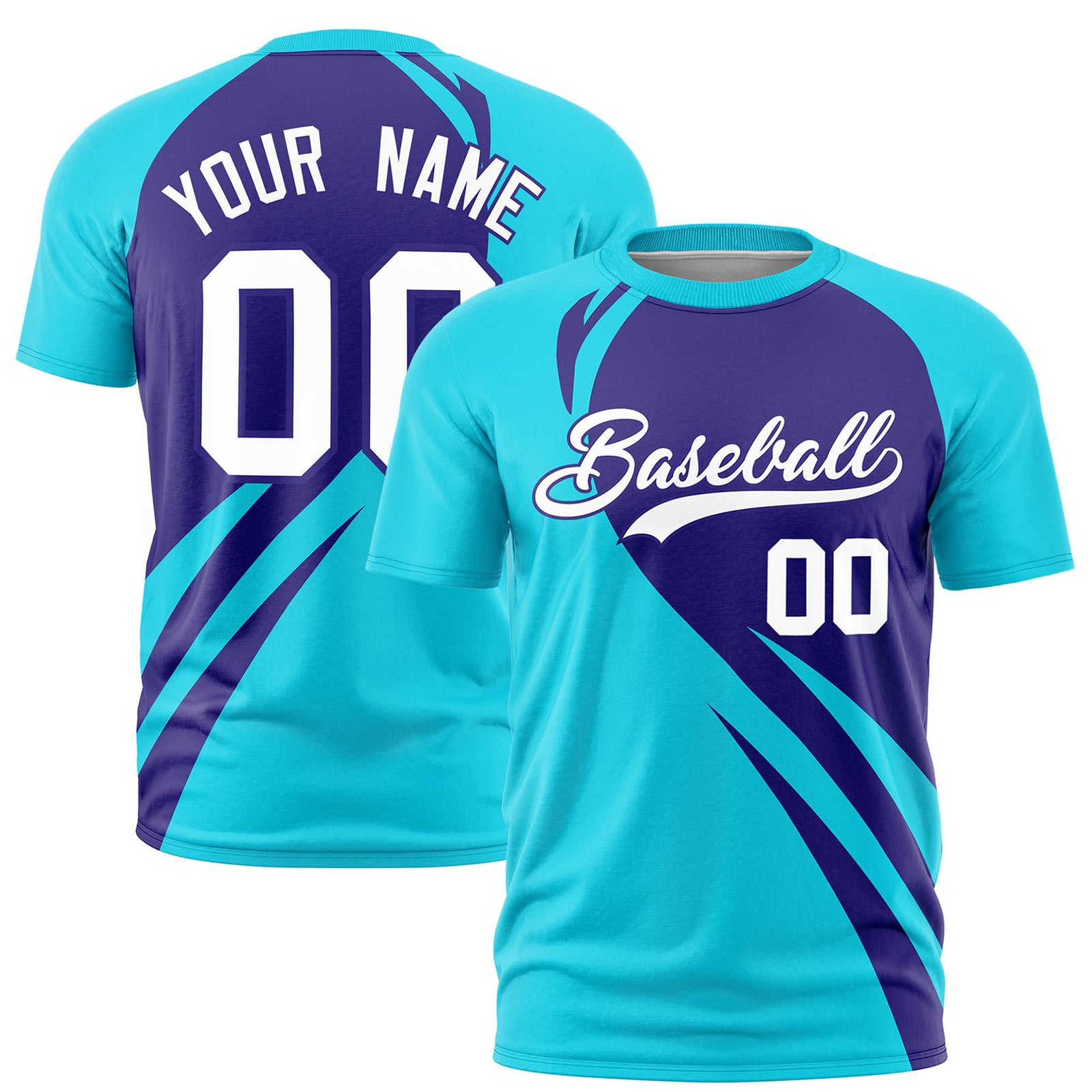 Custom Purple-Sky Blue Personalized Slanting Lump Pattern Performance T-Shirt