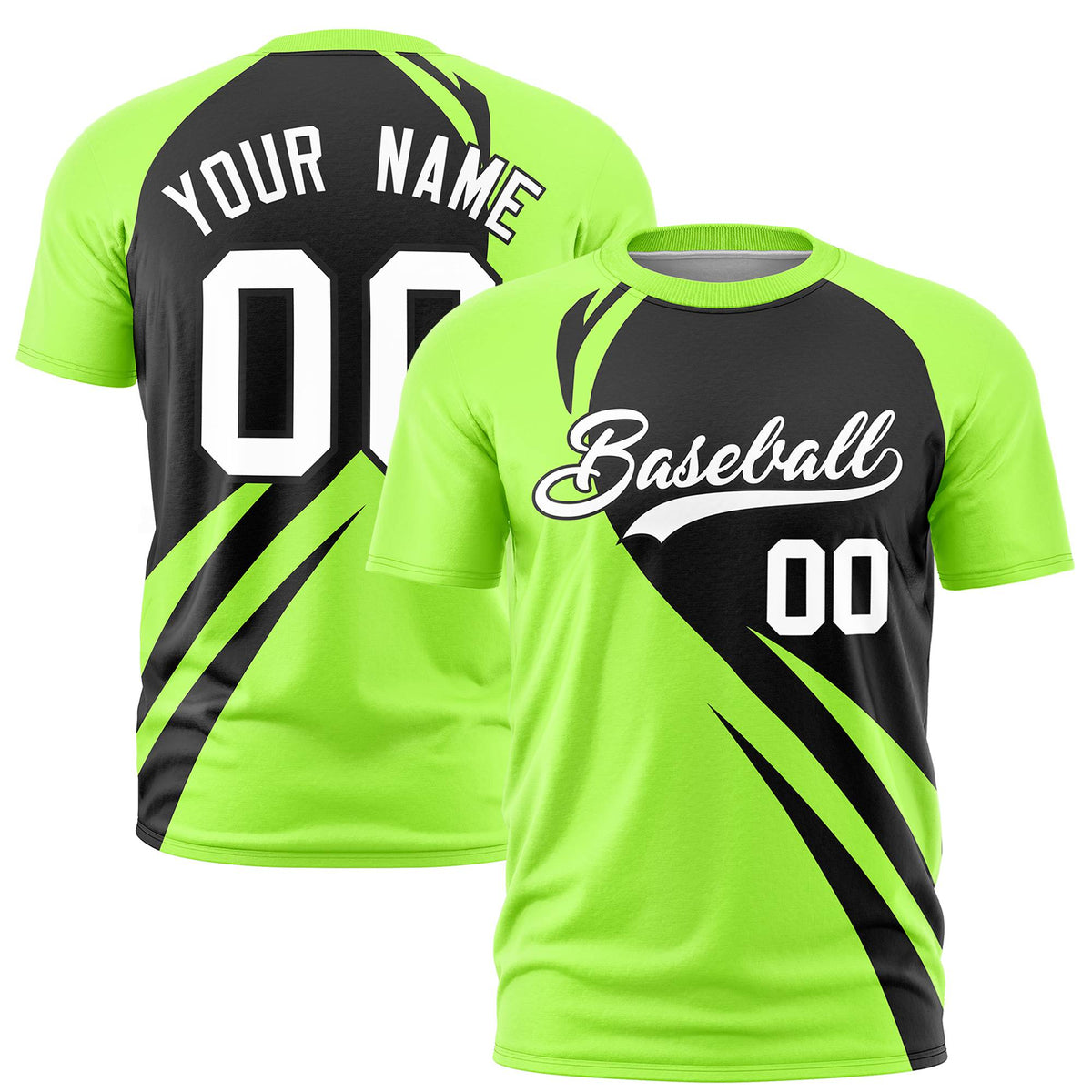 Custom Black-Neon Green Personalized Slanting Lump Pattern Performance T-Shirt