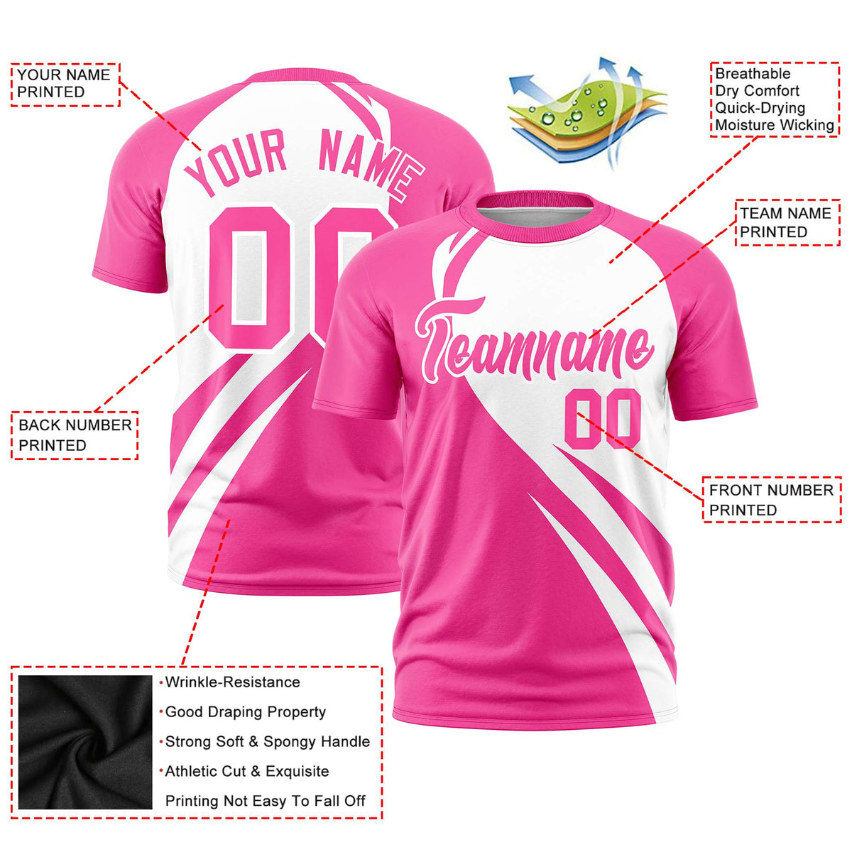 Custom White Pink Personalized Slanting Lump Pattern Performance T-Shirt