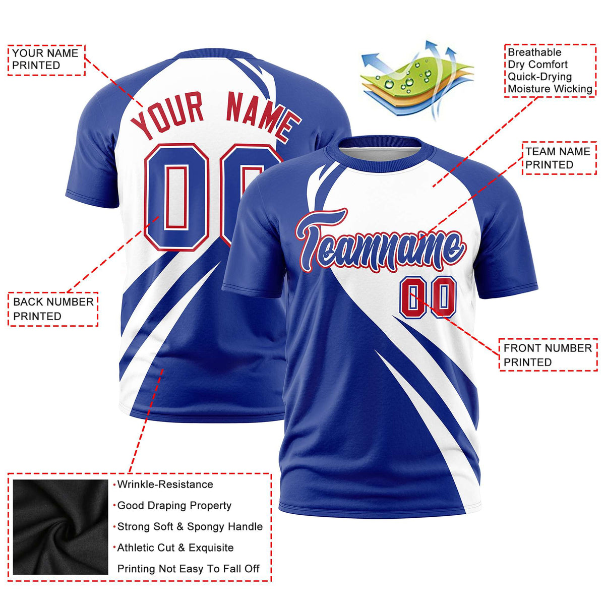 Custom White-Royal Blue Personalized Slanting Lump Pattern Performance T-Shirt