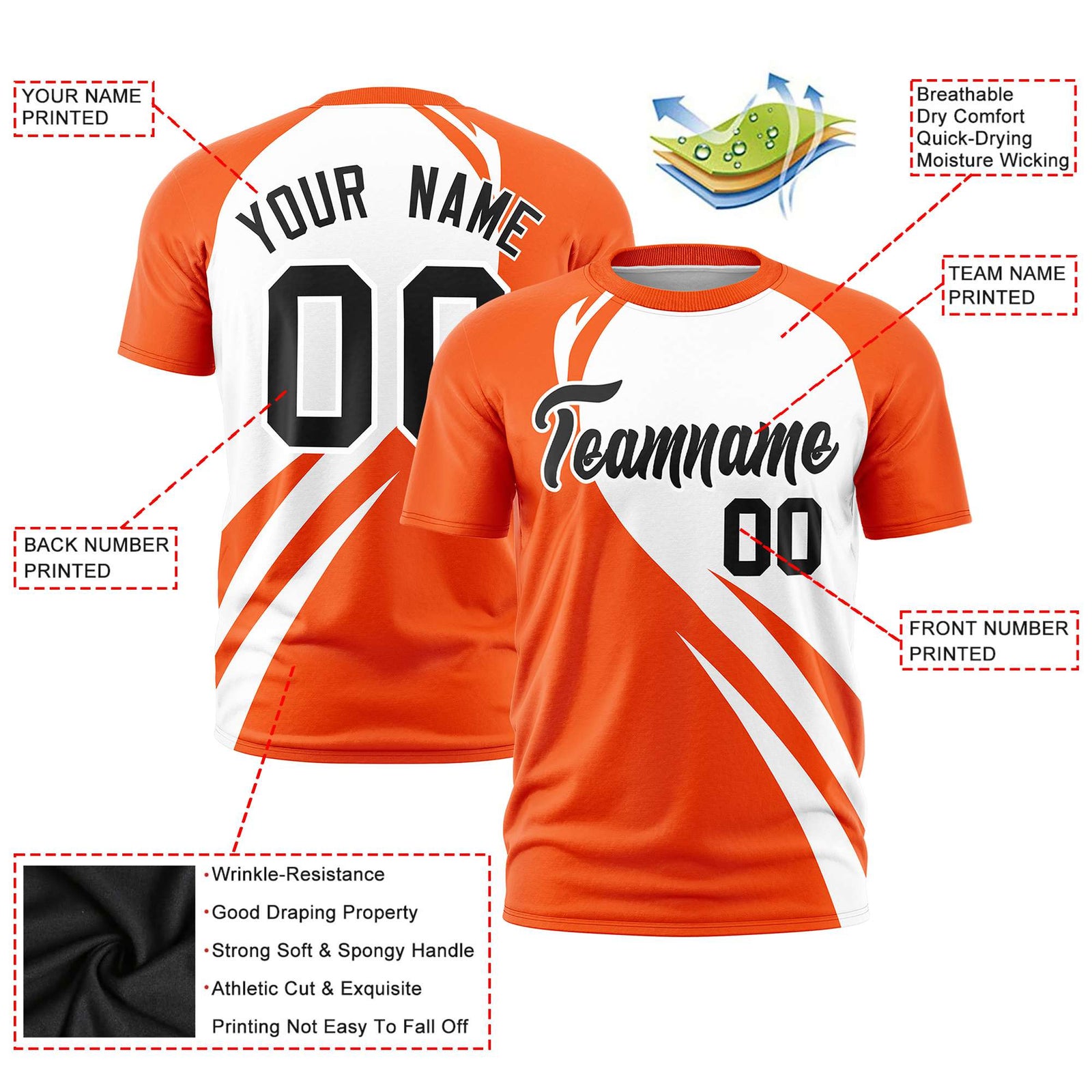 Custom White Orange Personalized Slanting Lump Pattern Performance T-Shirt