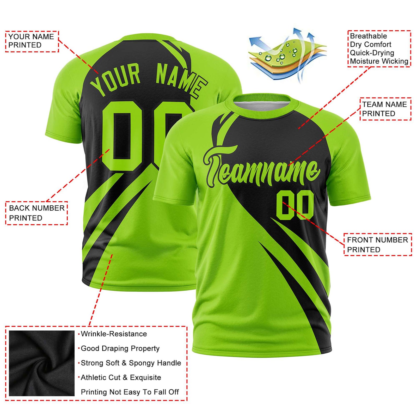 Custom Black-Neon Green Personalized Slanting Lump Pattern Performance T-Shirt