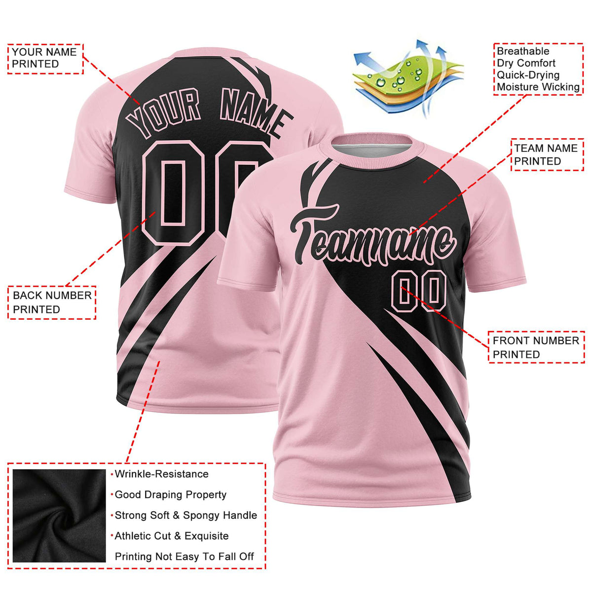 Custom Black-Light Pink Personalized Slanting Lump Pattern Performance T-Shirt