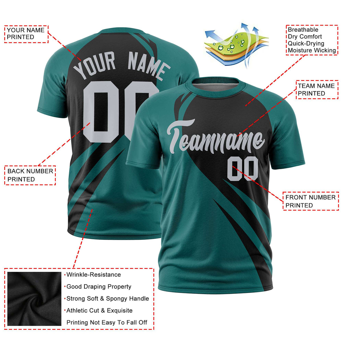 Custom Black Aqua Personalized Slanting Lump Pattern Performance T-Shirt