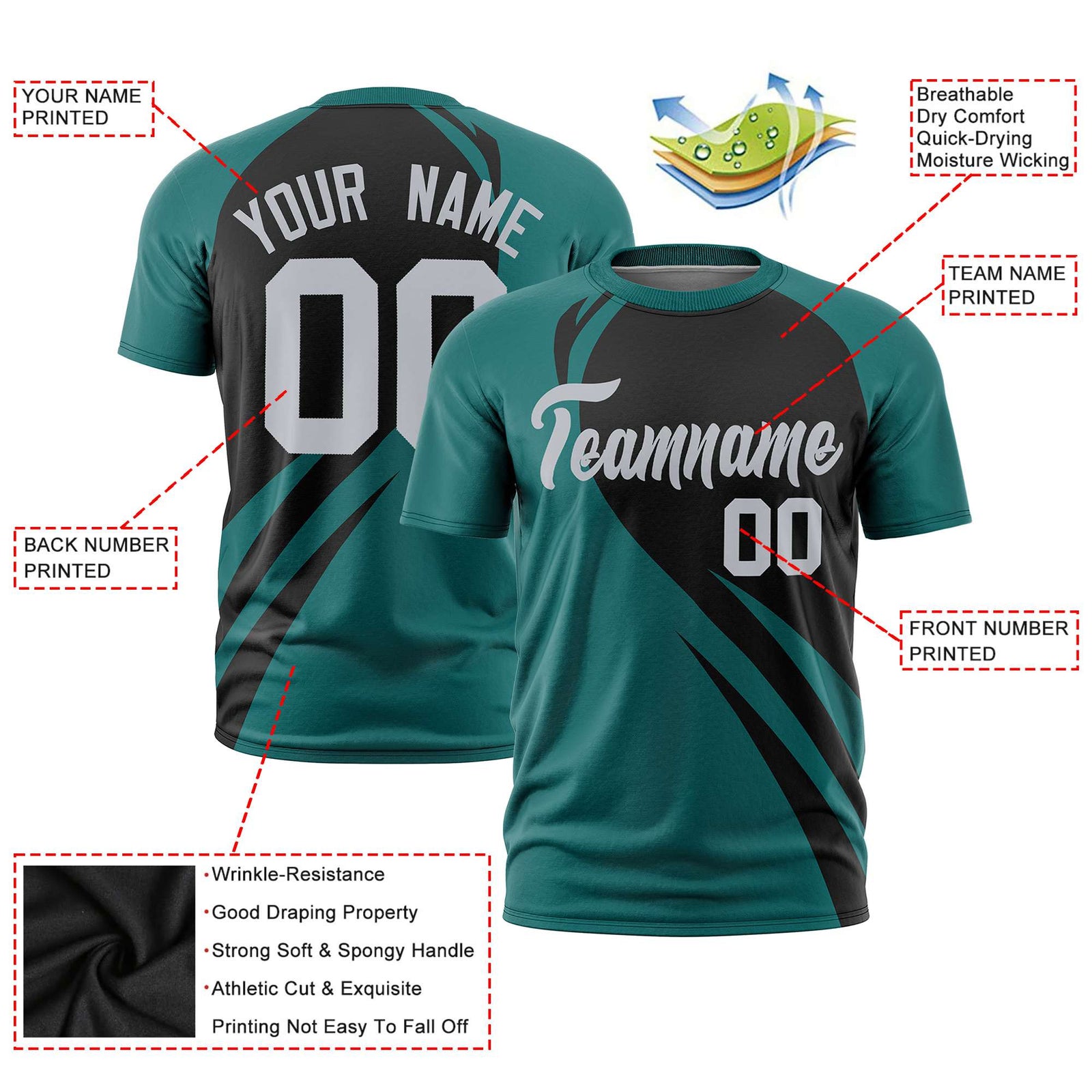 Custom Black Aqua Personalized Slanting Lump Pattern Performance T-Shirt