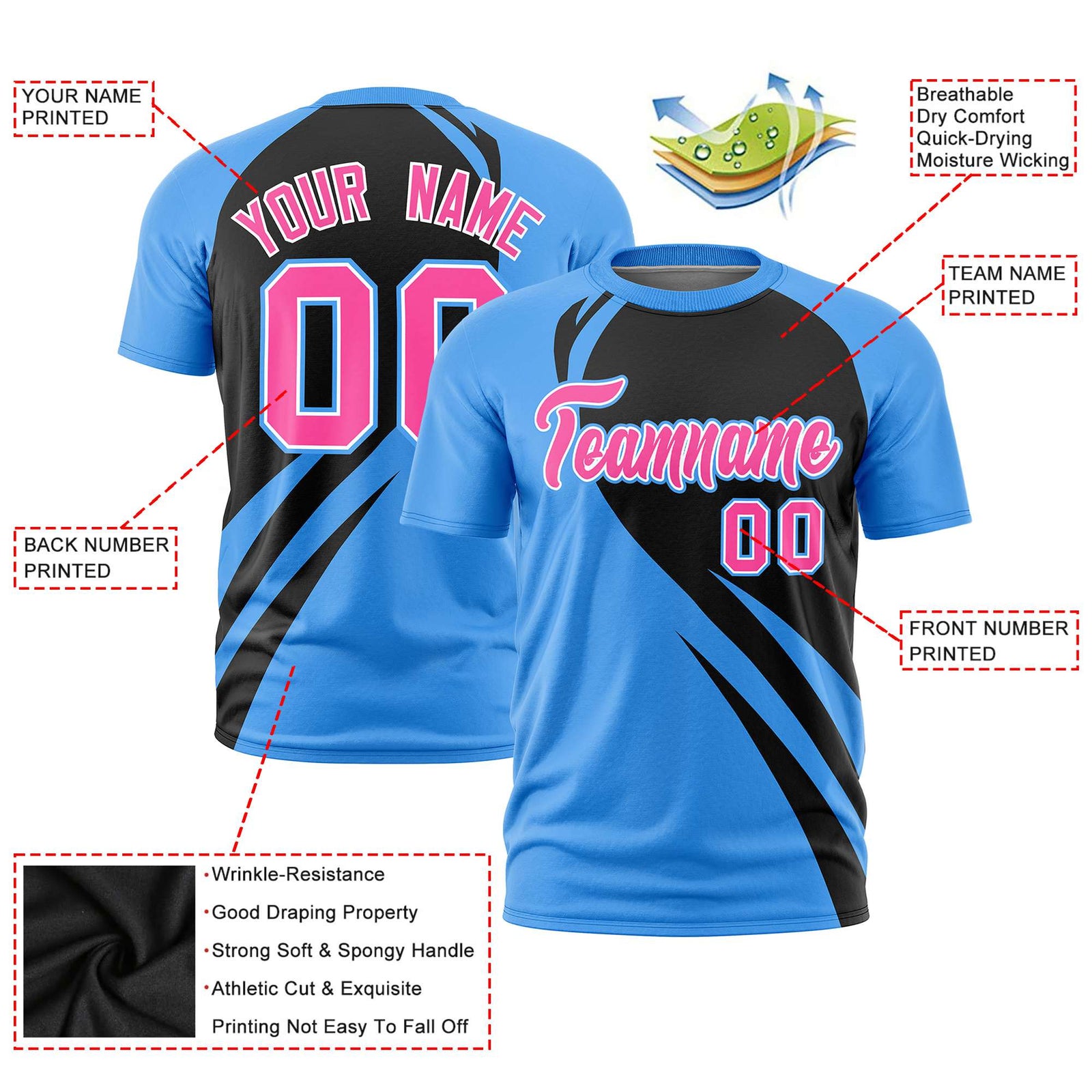 Custom Black-Powder Blue Personalized Slanting Lump Pattern Performance T-Shirt