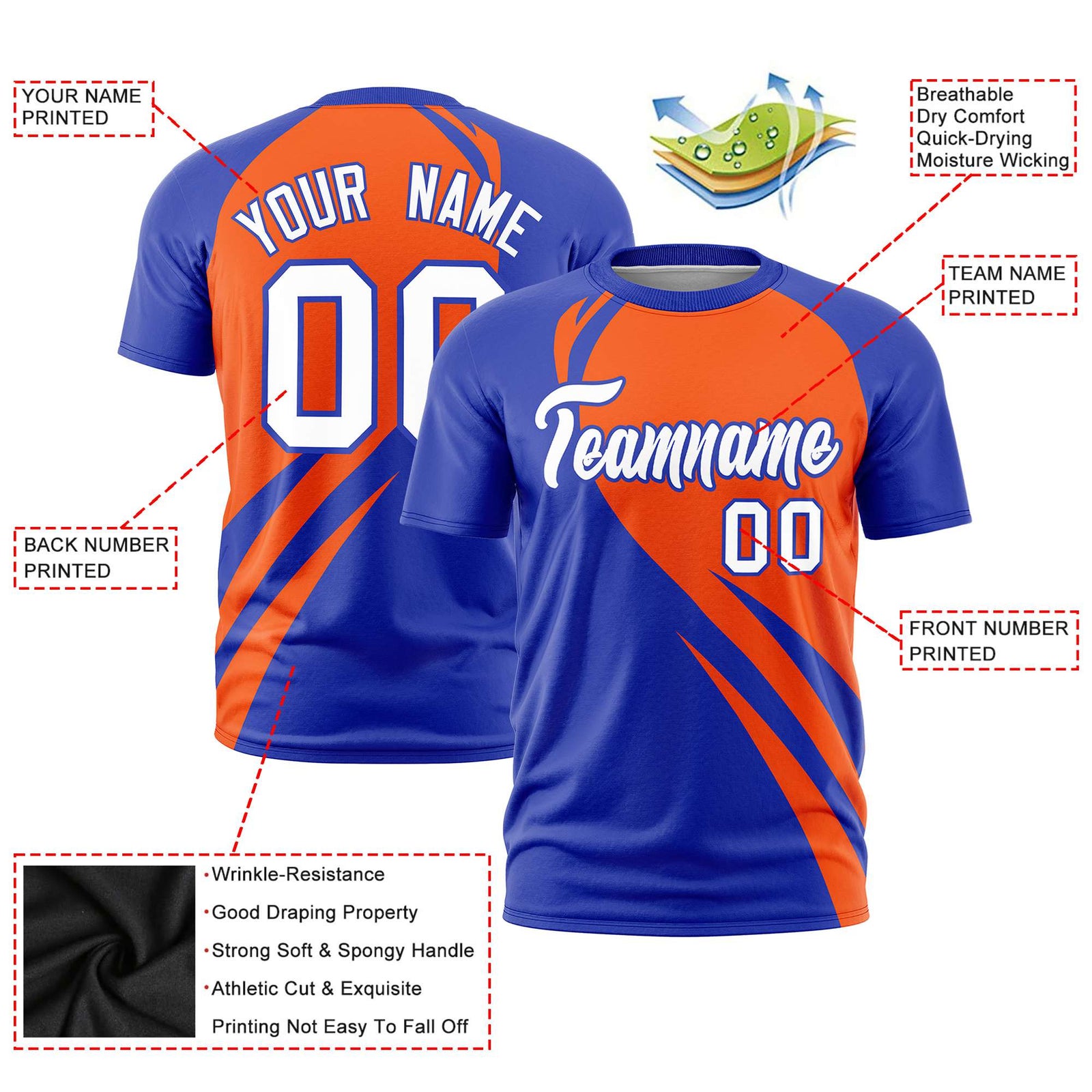 Custom Orange-Royal Blue Personalized Slanting Lump Pattern Performance T-Shirt