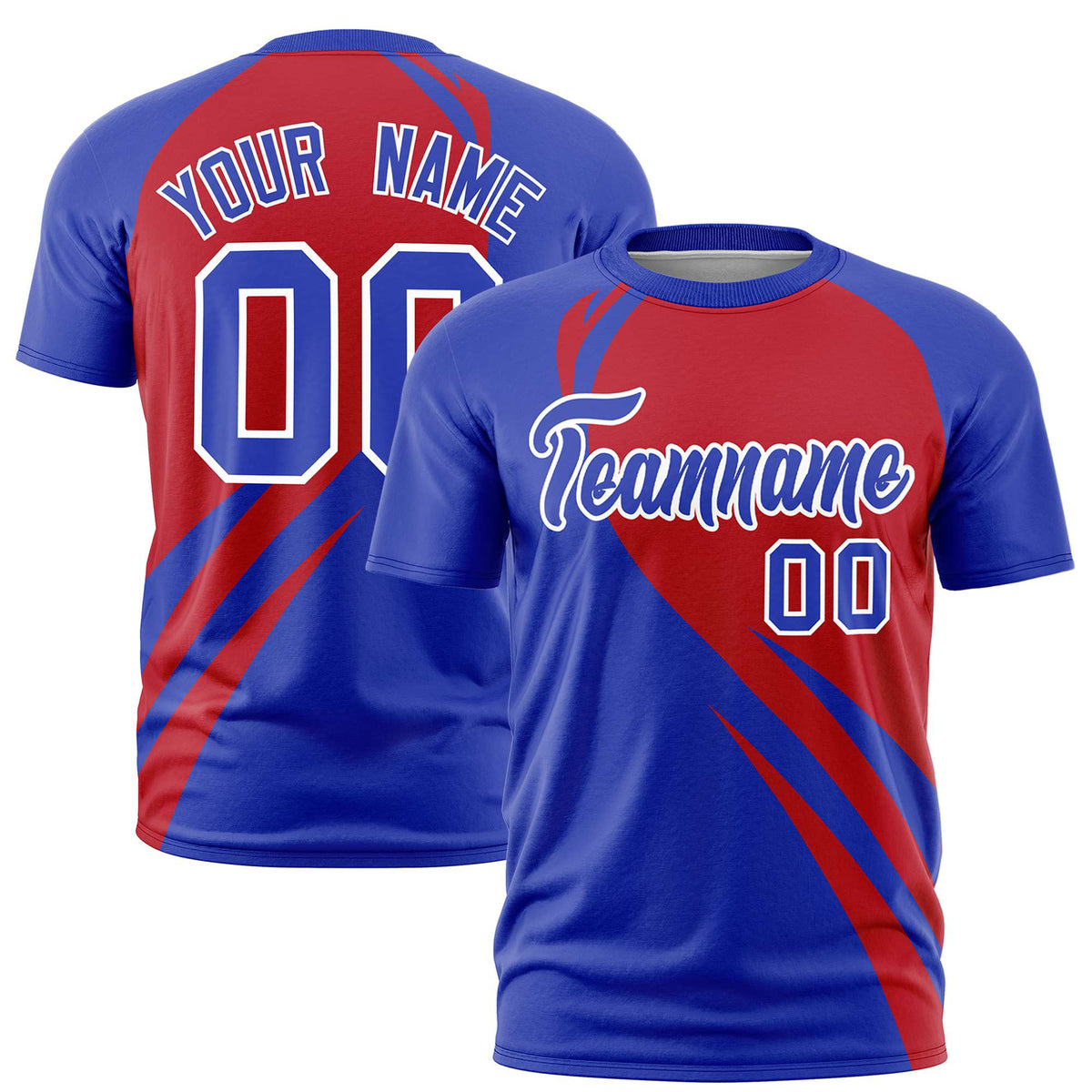 Custom Red-Royal Blue Personalized Slanting Lump Pattern Performance T-Shirt
