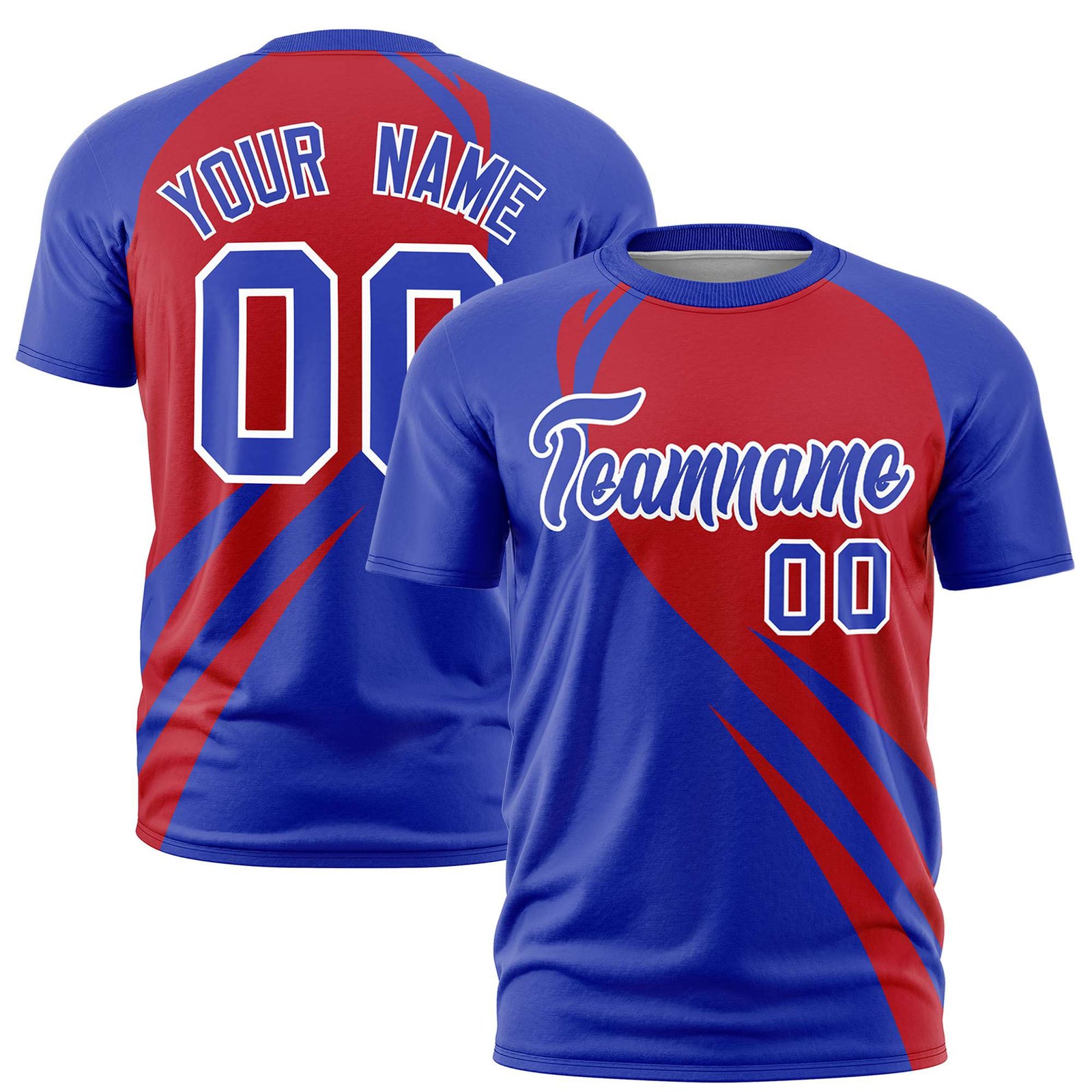 Custom Red-Royal Blue Personalized Slanting Lump Pattern Performance T-Shirt