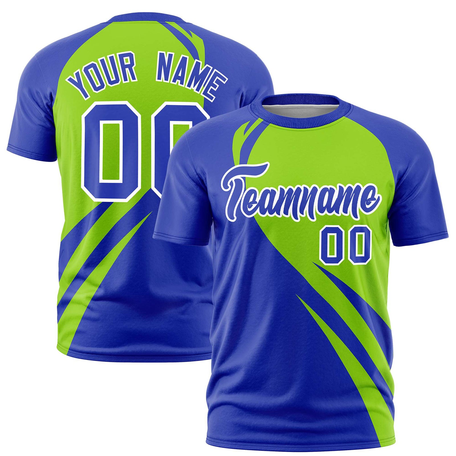 Custom Neon Green-Royal Blue Personalized Slanting Lump Pattern Performance T-Shirt