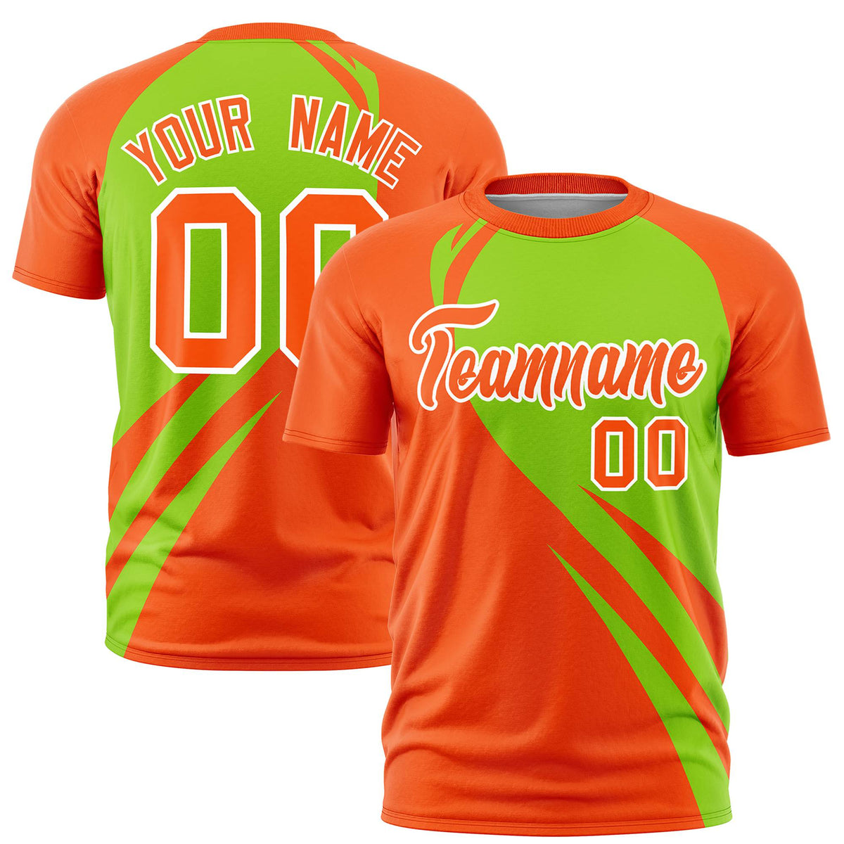 Custom Neon Green-Orange Personalized Slanting Lump Pattern Performance T-Shirt