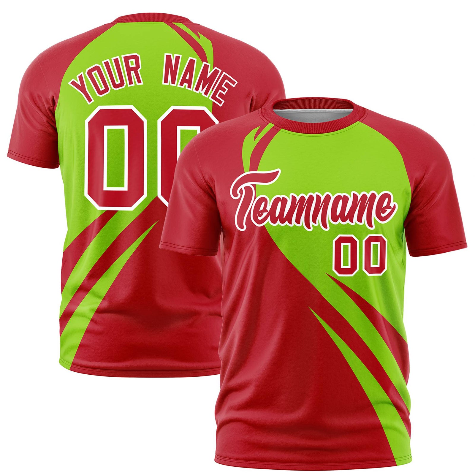 Custom Neon Green-Red Personalized Slanting Lump Pattern Performance T-Shirt