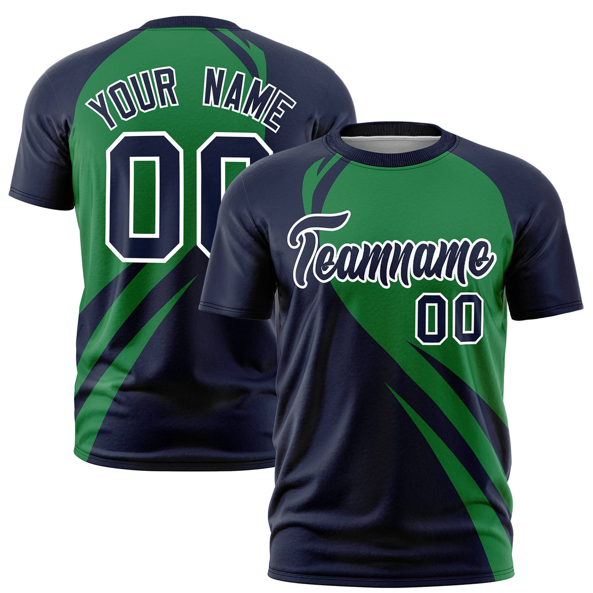 Custom Kelly Green-Navy Personalized Slanting Lump Pattern Performance T-Shirt