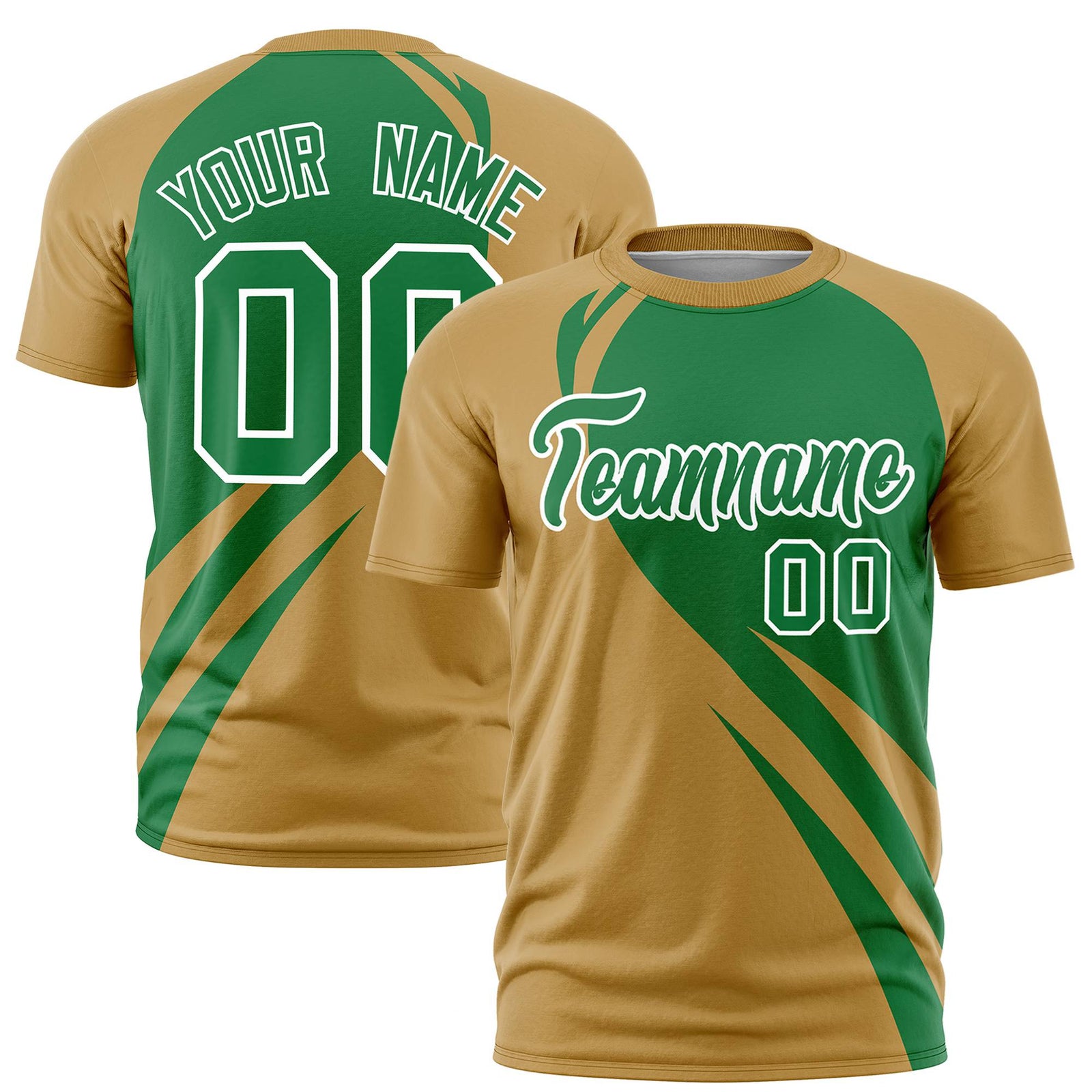 Custom Kelly Green-Gold Personalized Slanting Lump Pattern Performance T-Shirt