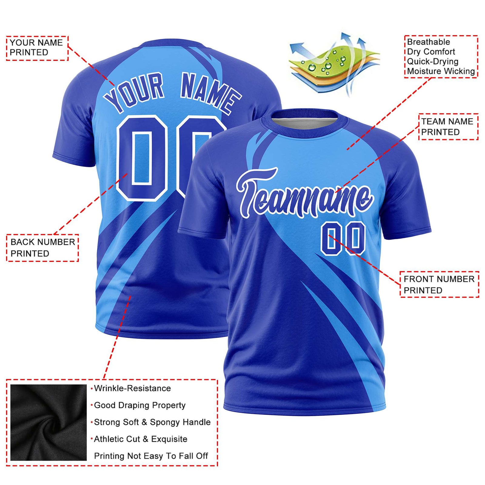 Custom Powder Blue-Royal Blue Personalized Slanting Lump Pattern Performance T-Shirt