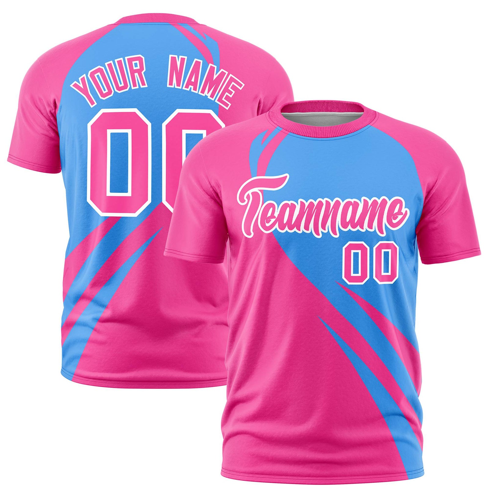 Custom Powder Blue-Pink Personalized Slanting Lump Pattern Performance T-Shirt