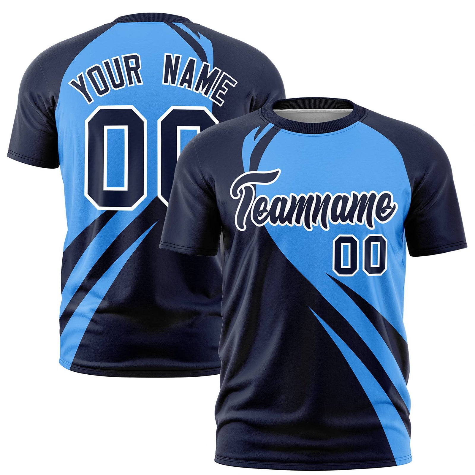 Custom Powder Blue-Navy Personalized Slanting Lump Pattern Performance T-Shirt