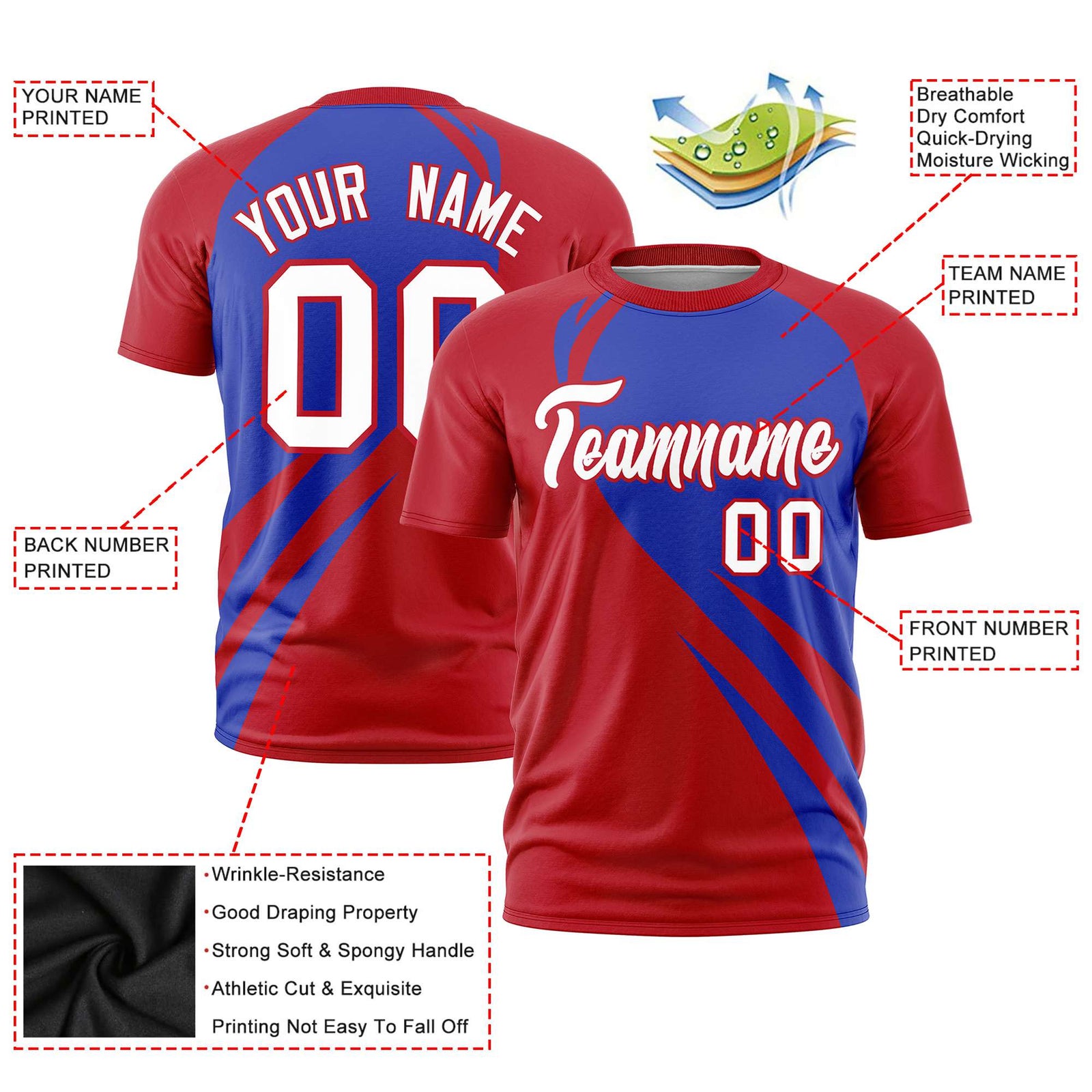 Custom Royal Blue-Red Personalized Slanting Lump Pattern Performance T-Shirt