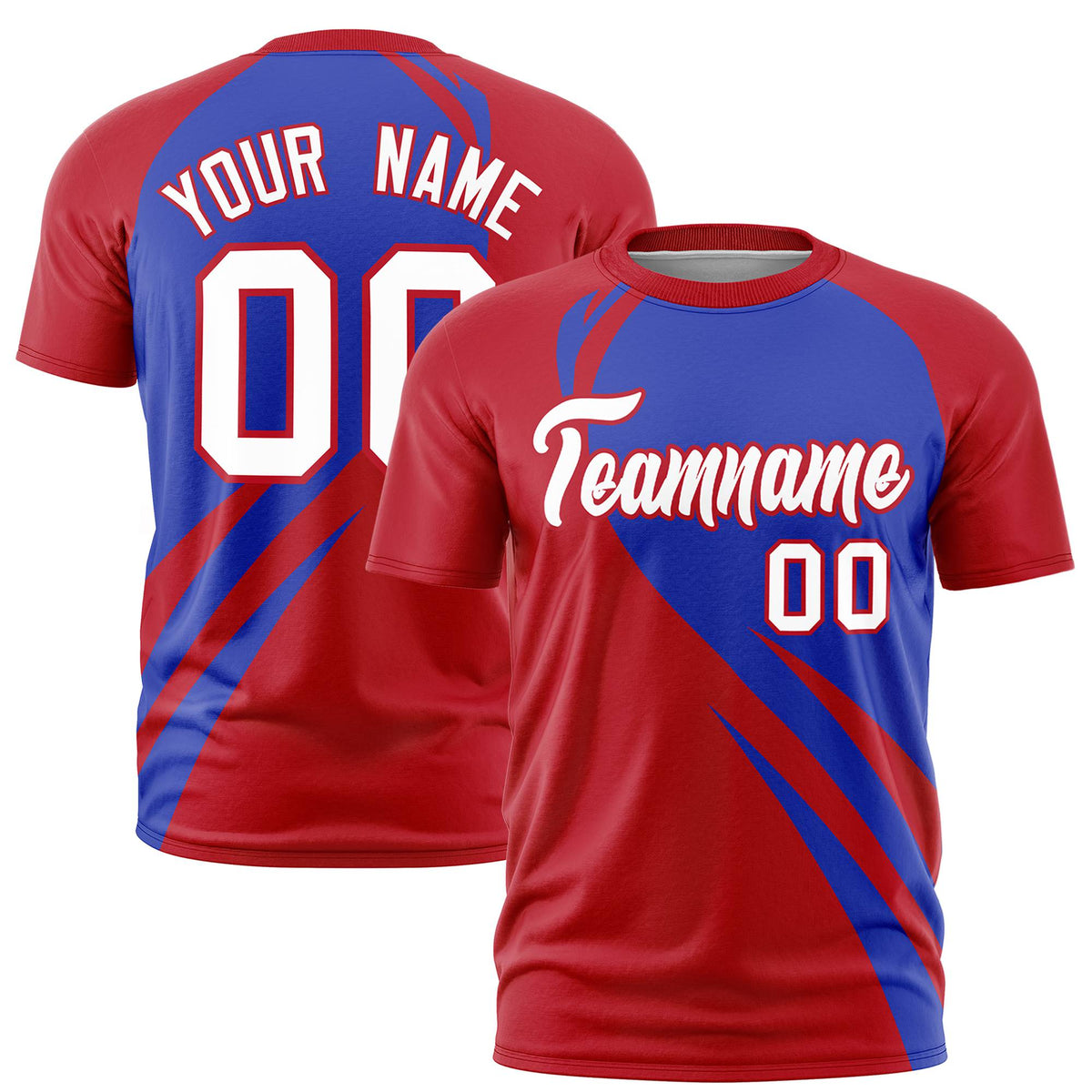 Custom Royal Blue-Red Personalized Slanting Lump Pattern Performance T-Shirt