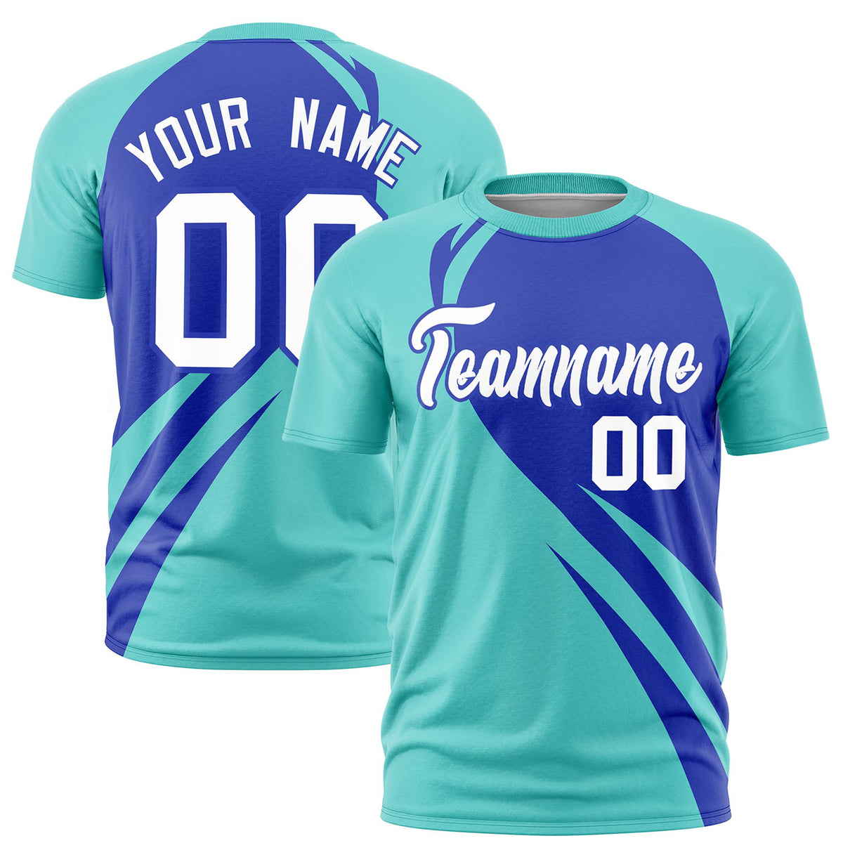 Custom Royal Blue-Bright Green Personalized Slanting Lump Pattern Performance T-Shirt