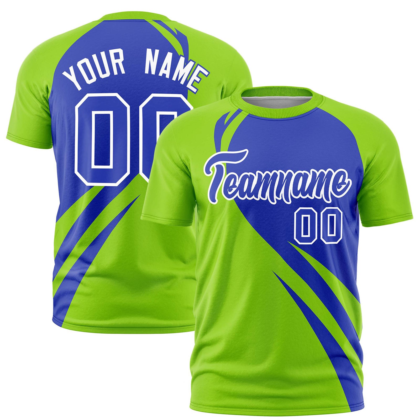 Custom Royal Blue-Neon Green Personalized Slanting Lump Pattern Performance T-Shirt